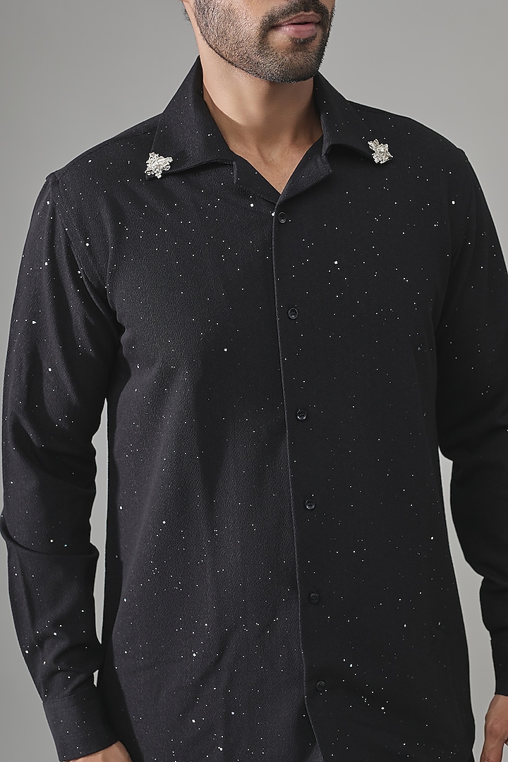 Black Premium Blend Party Wear Shirt by Rohit Doshi at Pernia's Pop Up Shop