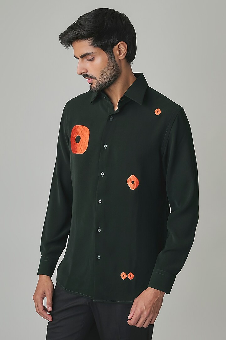 Green Polyester Party Wear Shirt by Rohit Doshi at Pernia's Pop Up Shop