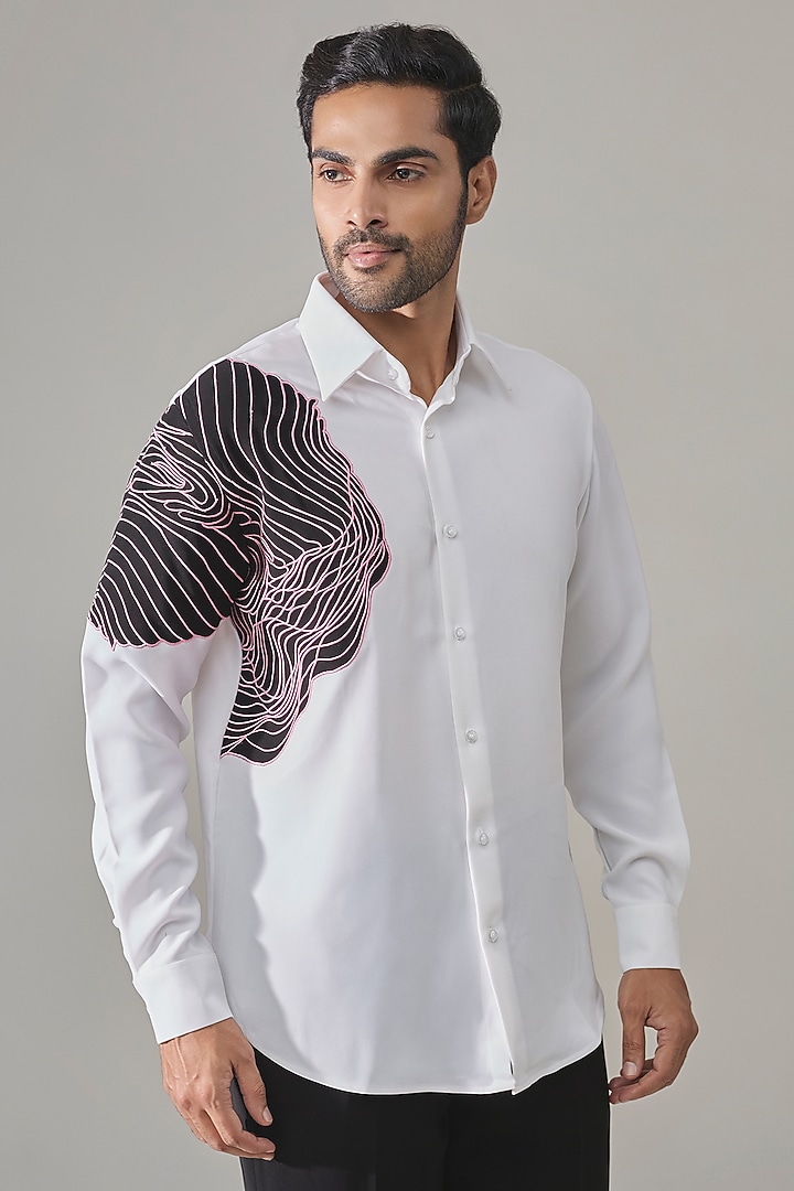 White Premium Blend Party Wear Shirt by Rohit Doshi at Pernia's Pop Up Shop