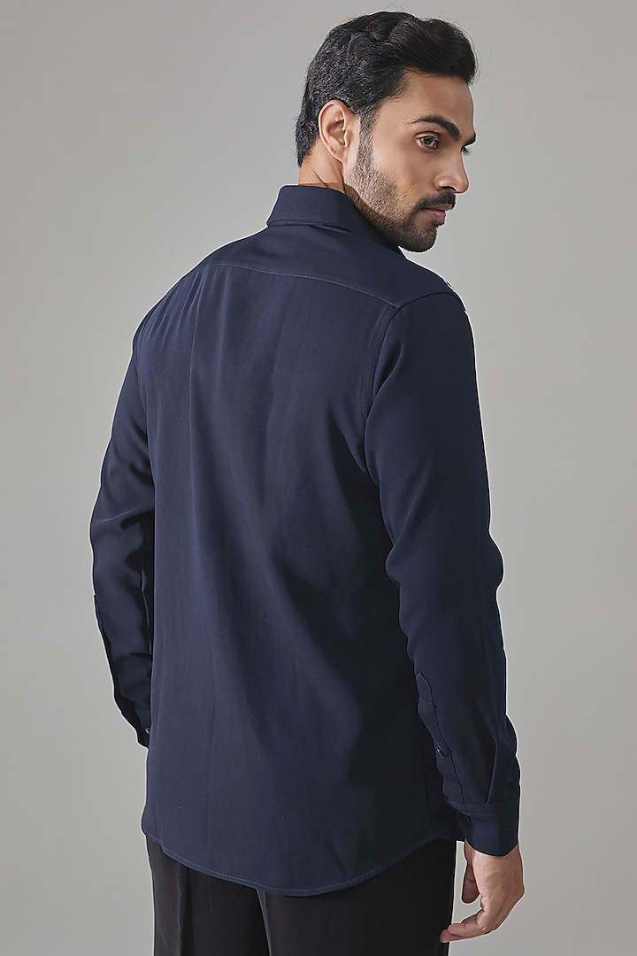 Dark Blue Premium Blend Party Wear Shirt by Rohit Doshi at Pernia's Pop Up Shop