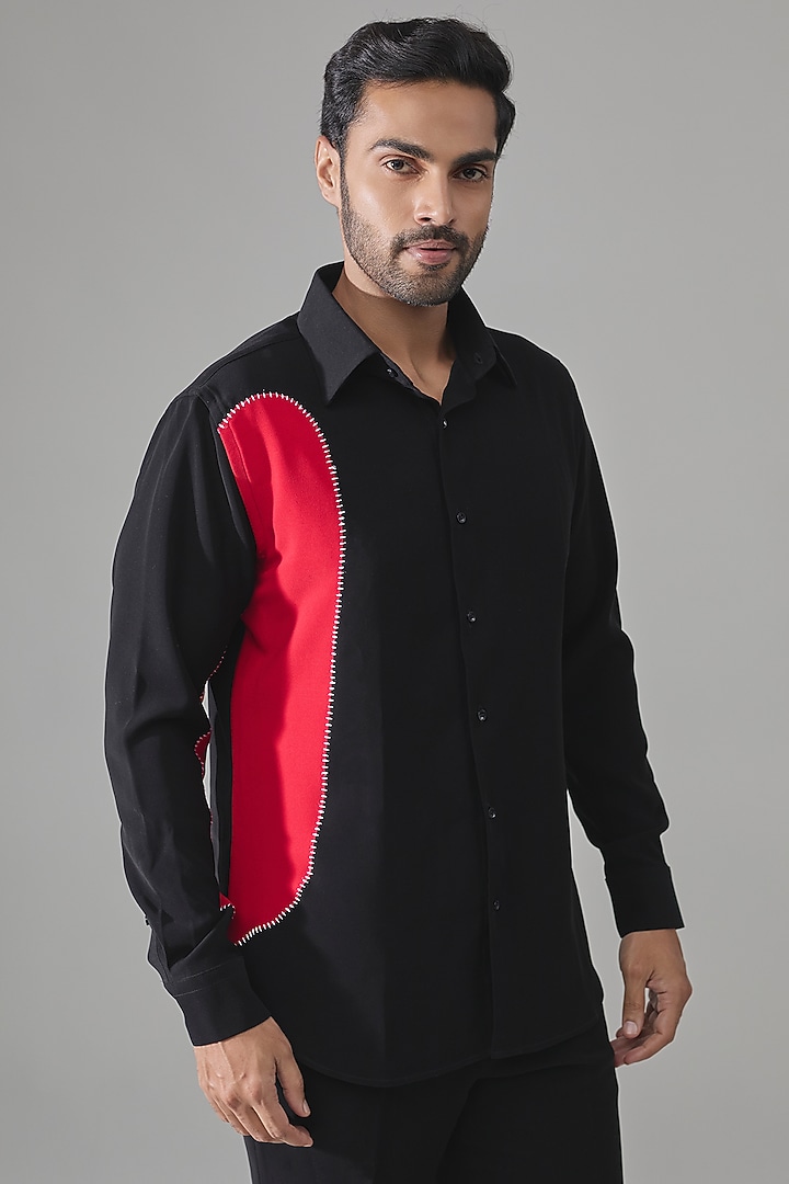 Black Premium Blend Party Wear Shirt by Rohit Doshi at Pernia's Pop Up Shop
