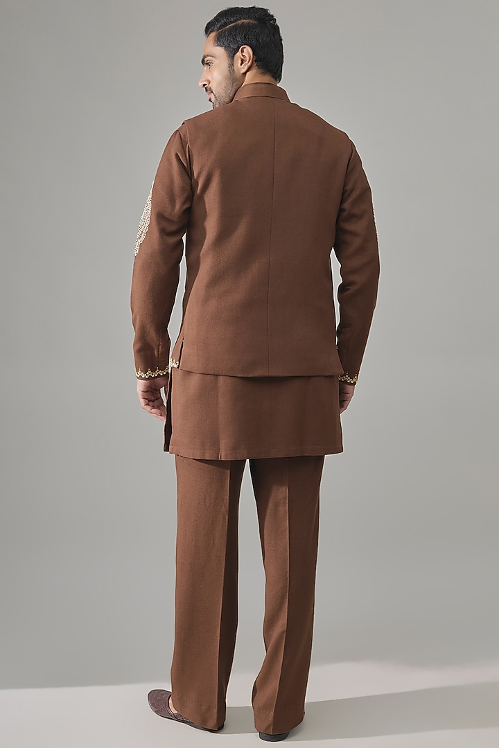 Brown Cotton Bundi Jacket Set by Rohit Doshi at Pernia's Pop Up Shop