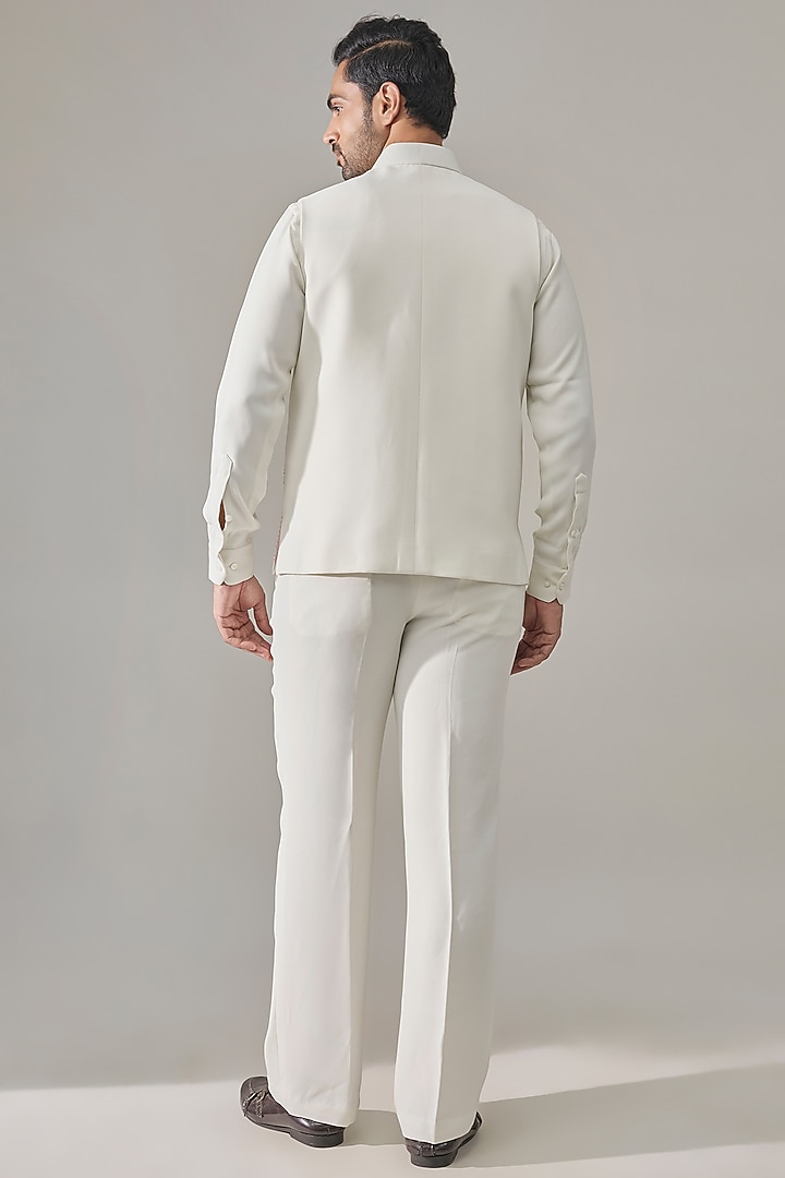 White Premium Blend Bundi Jacket Set by Rohit Doshi at Pernia's Pop Up Shop