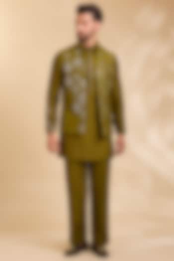 Mustard Yellow Silk Bundi Jacket Set by Rohit Doshi at Pernia's Pop Up Shop