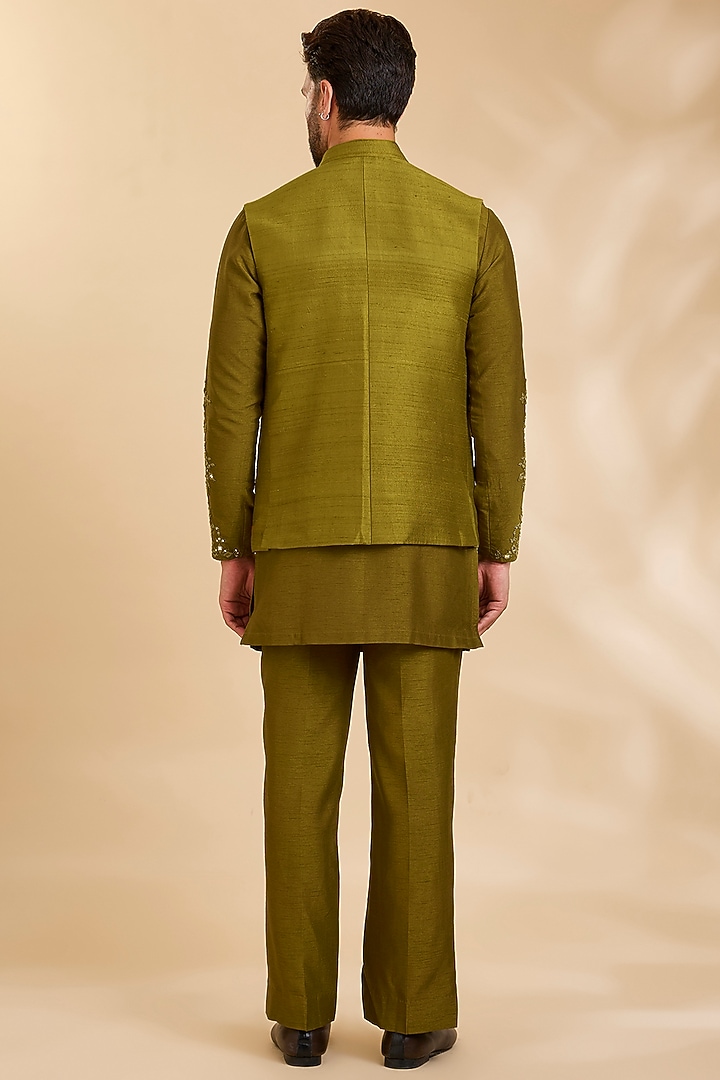 Mustard Yellow Silk Bundi Jacket Set by Rohit Doshi at Pernia's Pop Up Shop