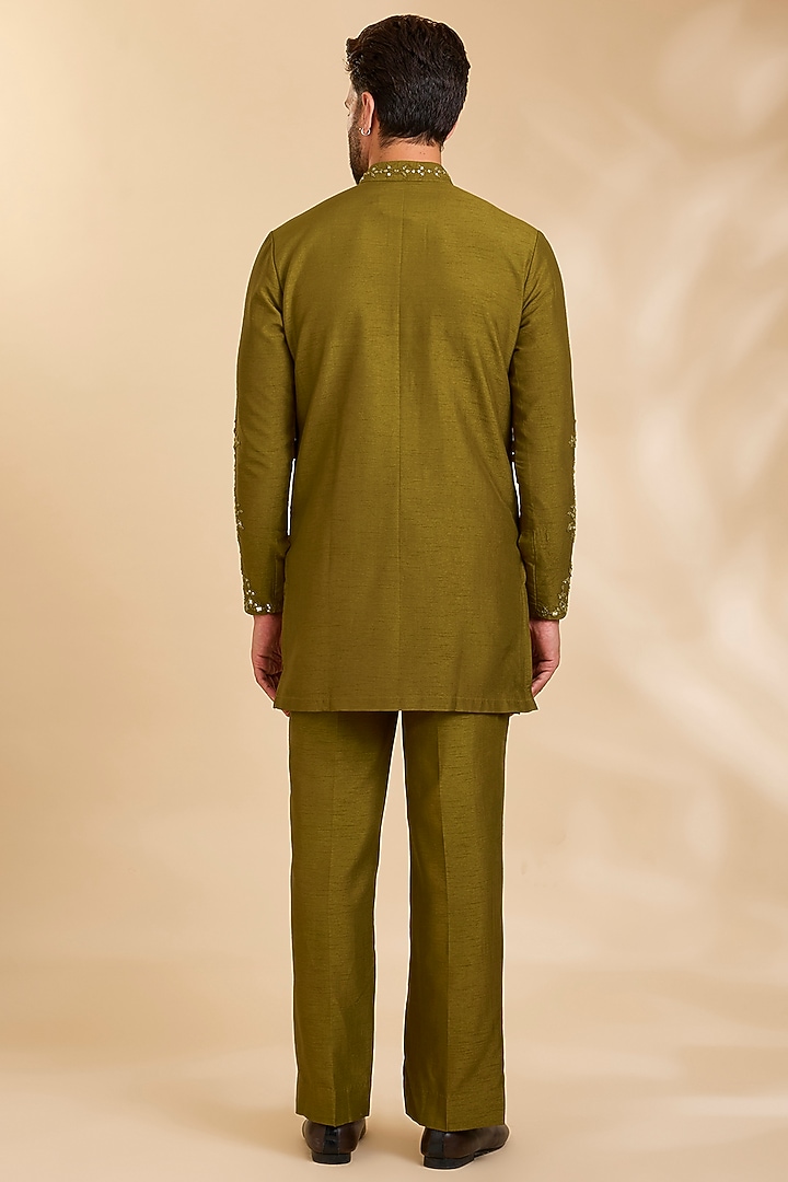 Mustard Yellow Silk Bundi Jacket Set by Rohit Doshi at Pernia's Pop Up Shop