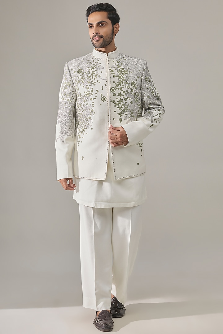 White Cotton Wedding Indowestern Set by Rohit Doshi at Pernia's Pop Up Shop