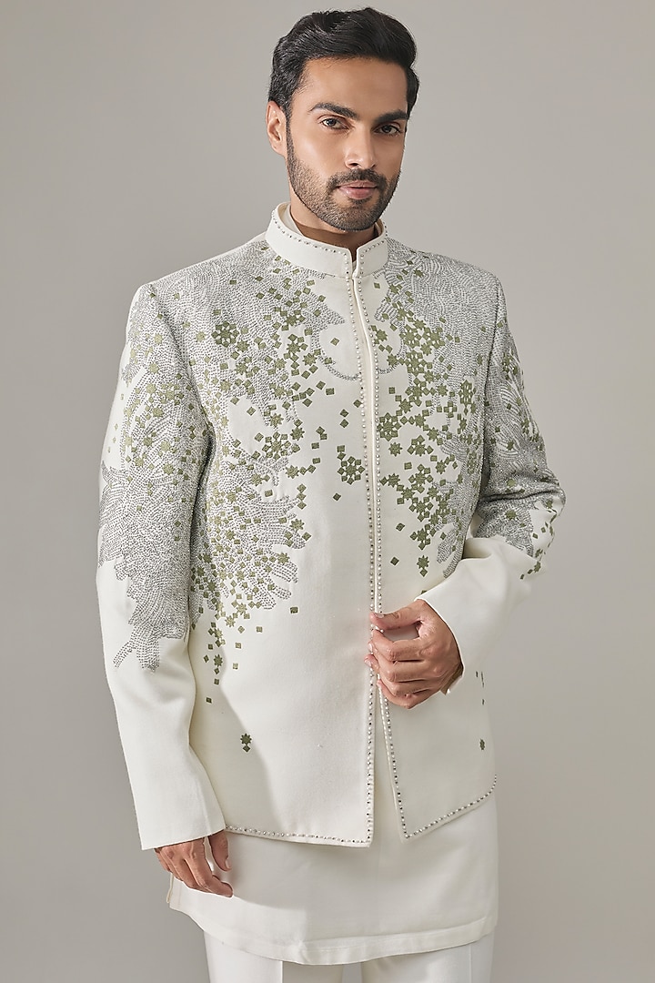 White Cotton Wedding Indowestern Set by Rohit Doshi at Pernia's Pop Up Shop