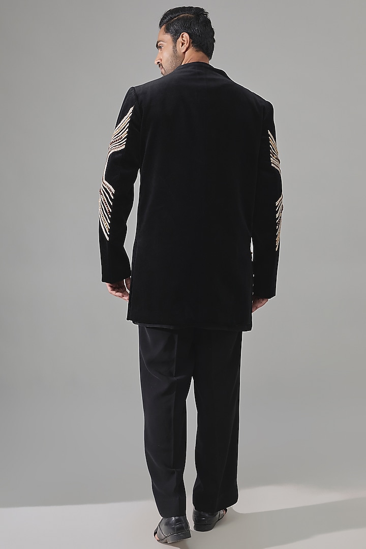 Black Velvet Wedding Indowestern Set by Rohit Doshi at Pernia's Pop Up Shop