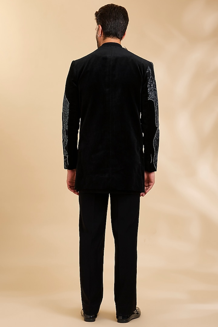 Black Velvet Wedding Indowestern Set by Rohit Doshi at Pernia's Pop Up Shop