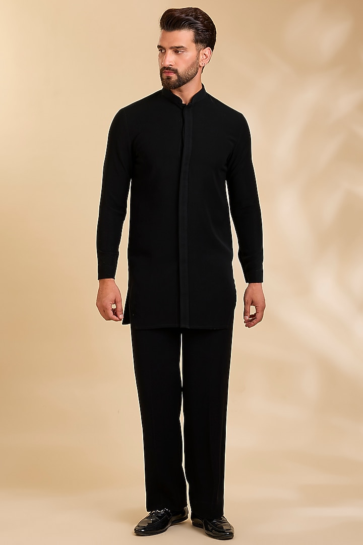Black Velvet Wedding Indowestern Set by Rohit Doshi at Pernia's Pop Up Shop