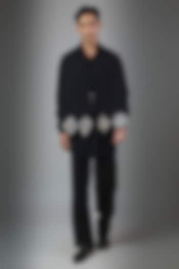 Black Premium Polyester Wedding Indowestern Set by Rohit Doshi at Pernia's Pop Up Shop