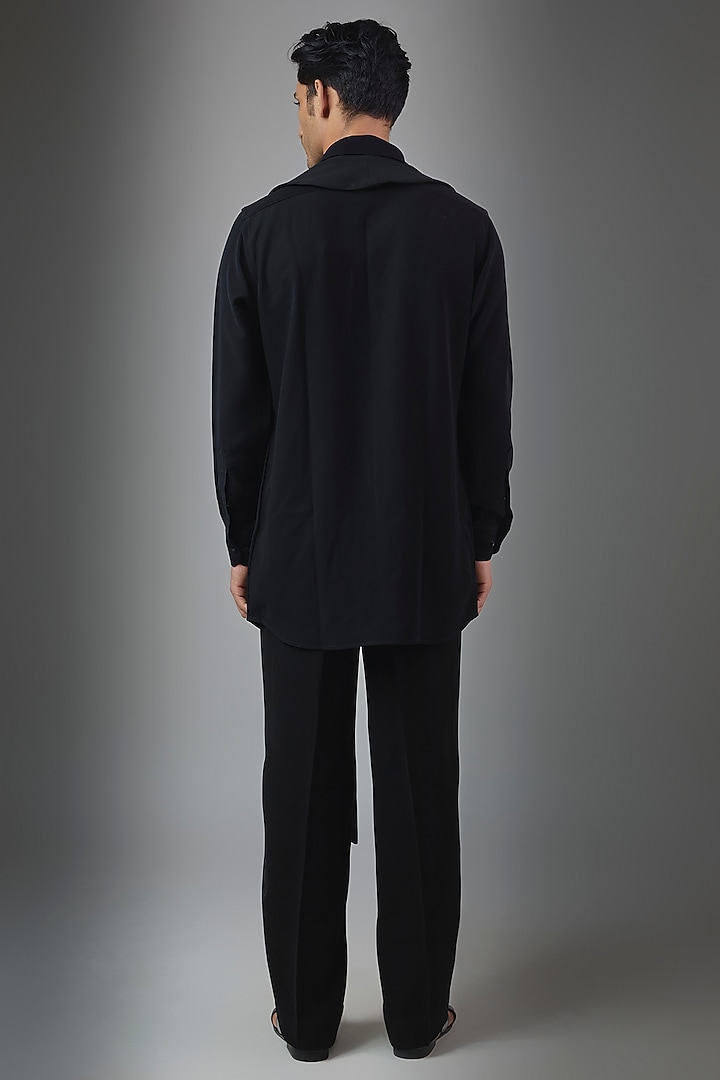 Black Premium Polyester Wedding Indowestern Set by Rohit Doshi at Pernia's Pop Up Shop