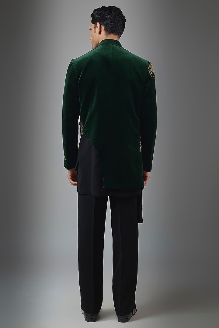 Green Velvet Wedding Indowestern Set by Rohit Doshi at Pernia's Pop Up Shop