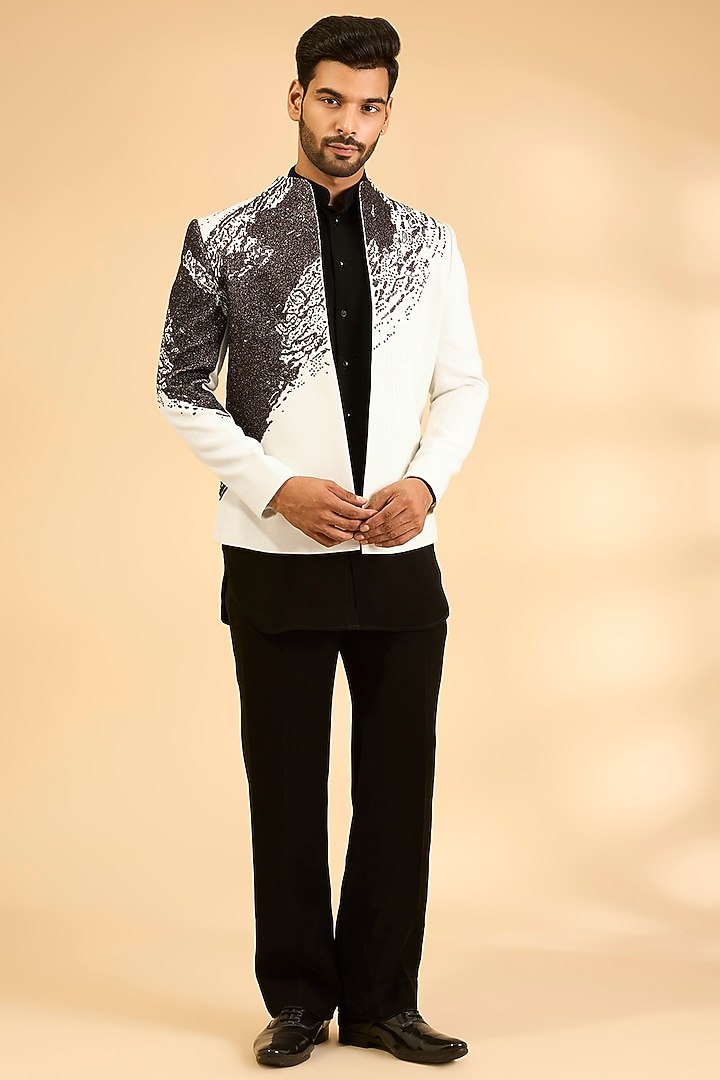 White Polyester Wedding Indowestern Set by Rohit Doshi at Pernia's Pop Up Shop