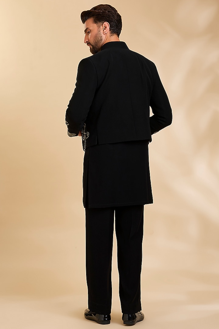 Black Polyester Wedding Indowestern Set by Rohit Doshi at Pernia's Pop Up Shop