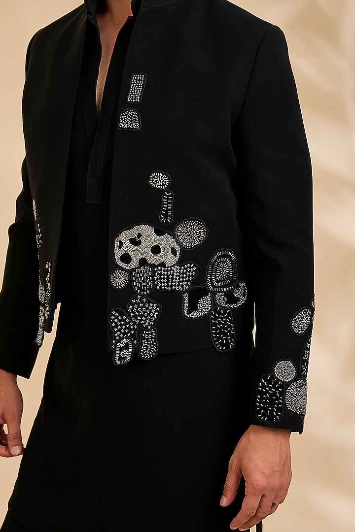 Black Polyester Wedding Indowestern Set by Rohit Doshi at Pernia's Pop Up Shop