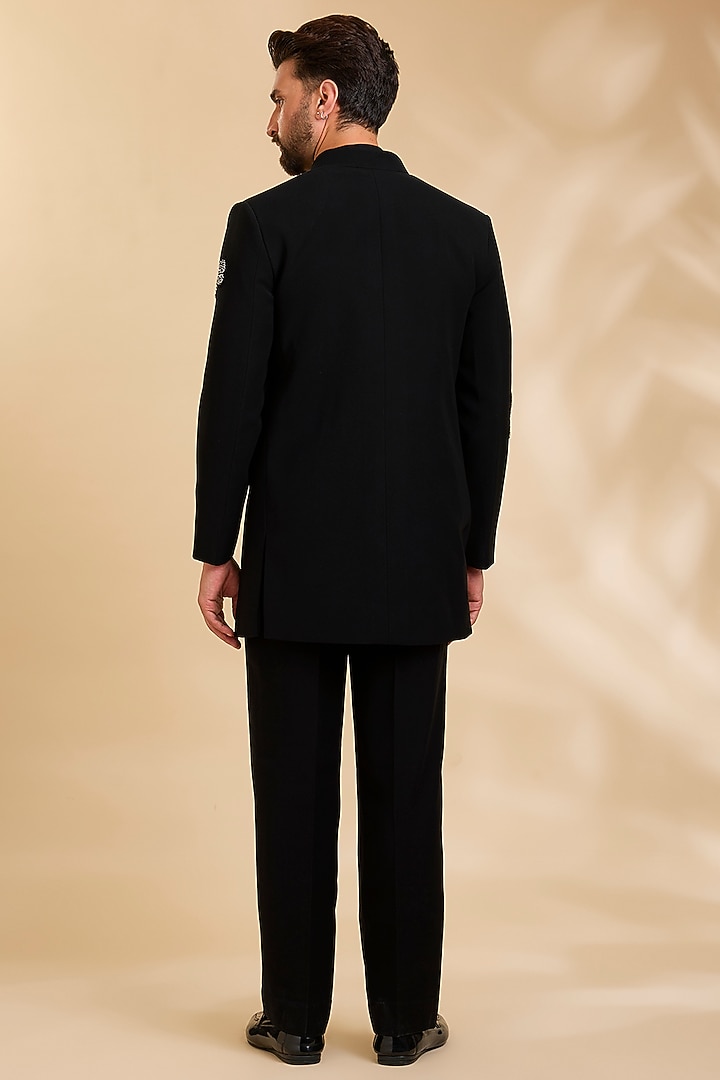 Black Polyester Wedding Indowestern Set by Rohit Doshi at Pernia's Pop Up Shop