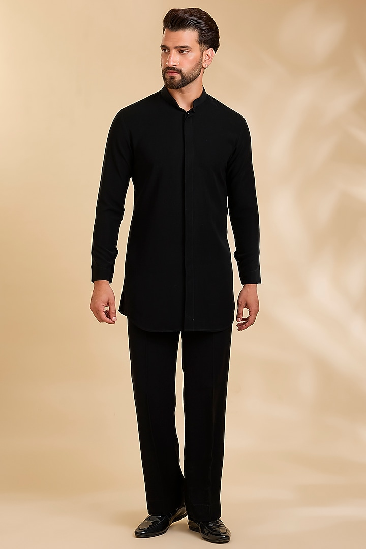 Black Polyester Wedding Indowestern Set by Rohit Doshi at Pernia's Pop Up Shop