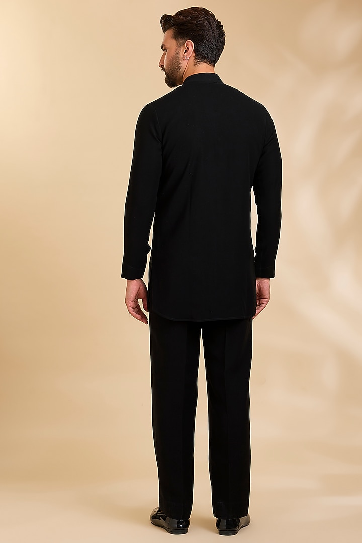 Black Polyester Wedding Indowestern Set by Rohit Doshi at Pernia's Pop Up Shop