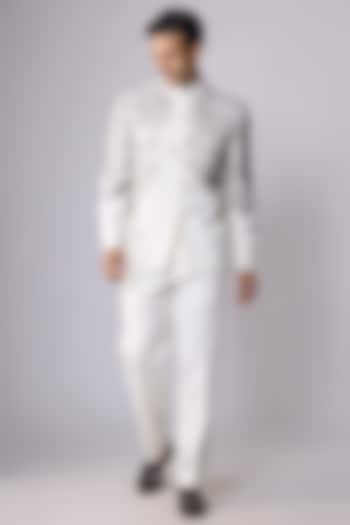 Off-White Silk Wedding Bandhgala Set by Rohit Doshi at Pernia's Pop Up Shop