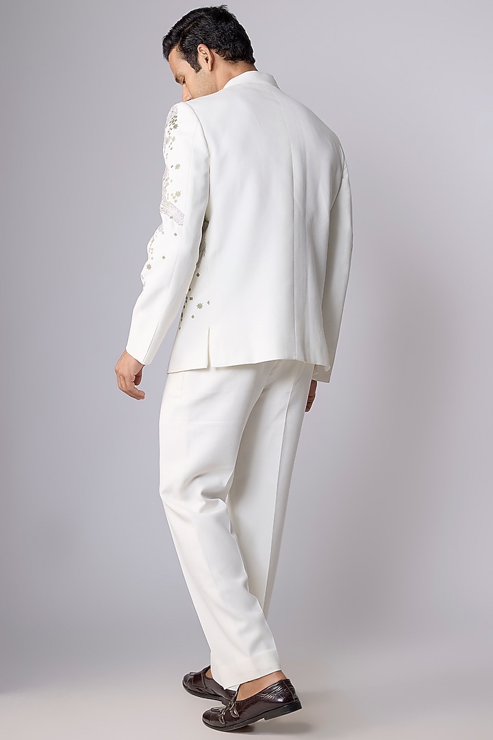 Off-White Silk Wedding Bandhgala Set by Rohit Doshi at Pernia's Pop Up Shop