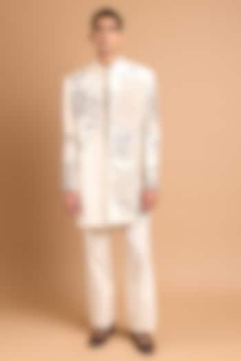 Off-White Cotton Crepe Rayon Handwork Wedding Indowestern Set by Rohit Doshi at Pernia's Pop Up Shop