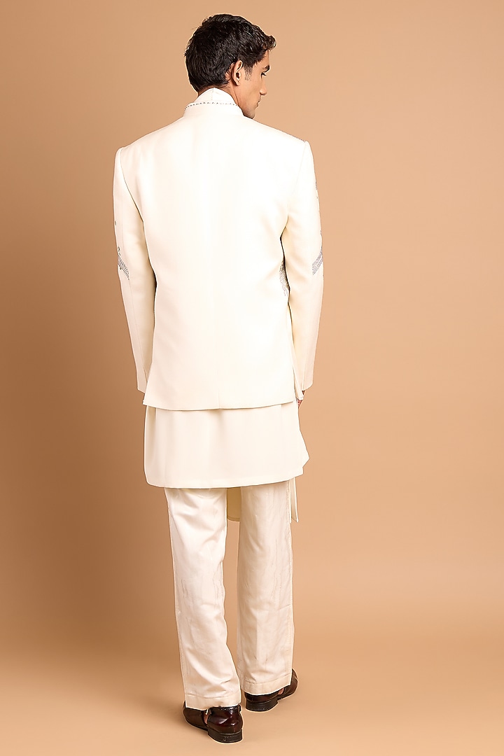 Off-White Cotton Crepe Rayon Handwork Wedding Indowestern Set by Rohit Doshi at Pernia's Pop Up Shop