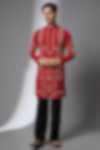 Red Cotton Rayon Kurta by Rohit Doshi at Pernia's Pop Up Shop