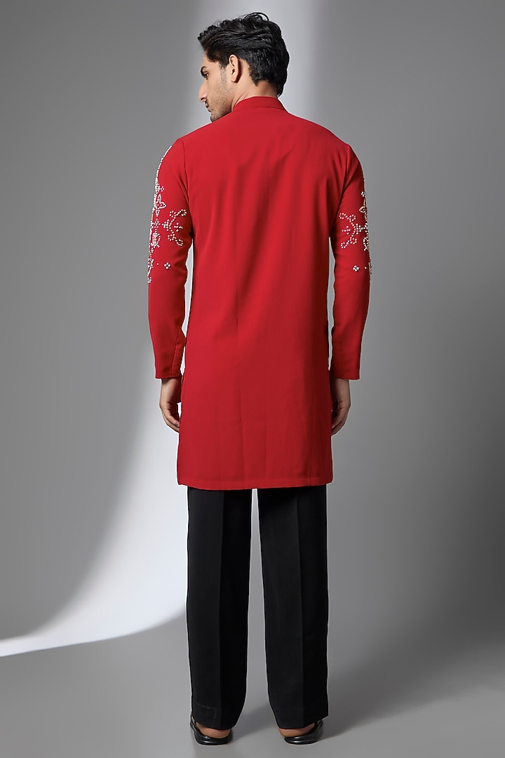 Red Poly Crepe Kurta by Rohit Doshi at Pernia's Pop Up Shop