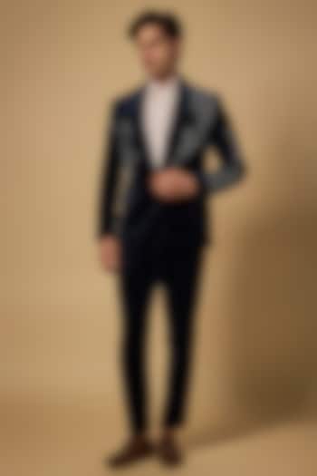 Midnight Blue Velvet Tuxedo Set by Rohit Doshi at Pernia's Pop Up Shop