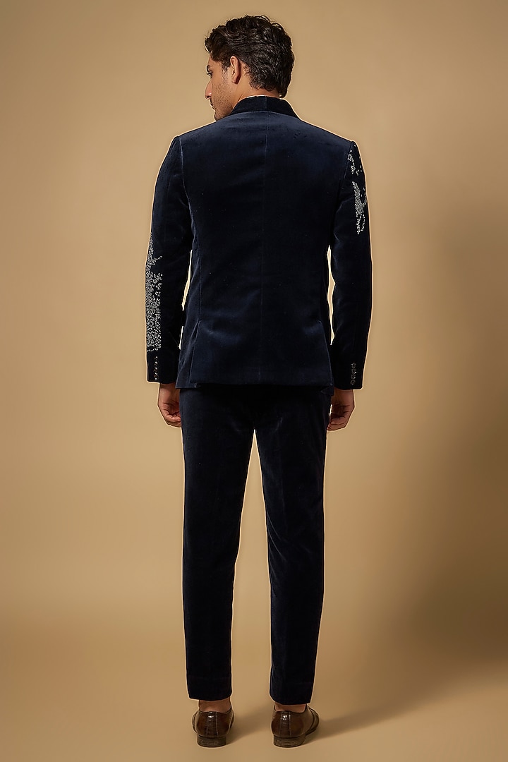 Midnight Blue Velvet Tuxedo Set by Rohit Doshi at Pernia's Pop Up Shop