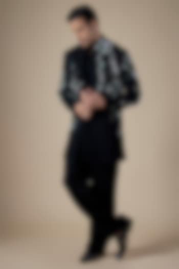 Black Suiting & Cotton Silk Wedding Indowestern Set by Rohit Doshi at Pernia's Pop Up Shop