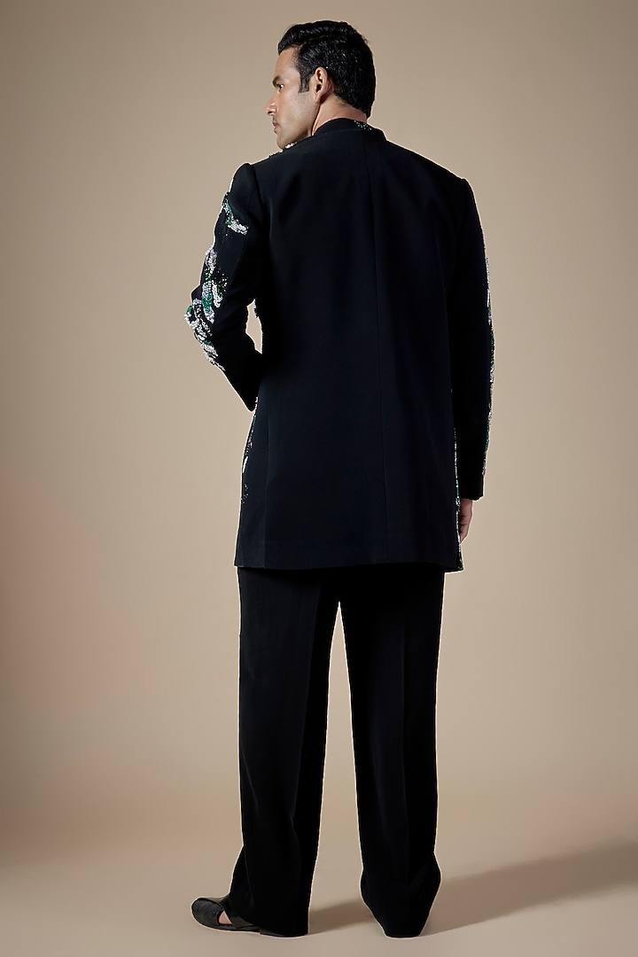 Black Suiting & Cotton Silk Wedding Indowestern Set by Rohit Doshi at Pernia's Pop Up Shop