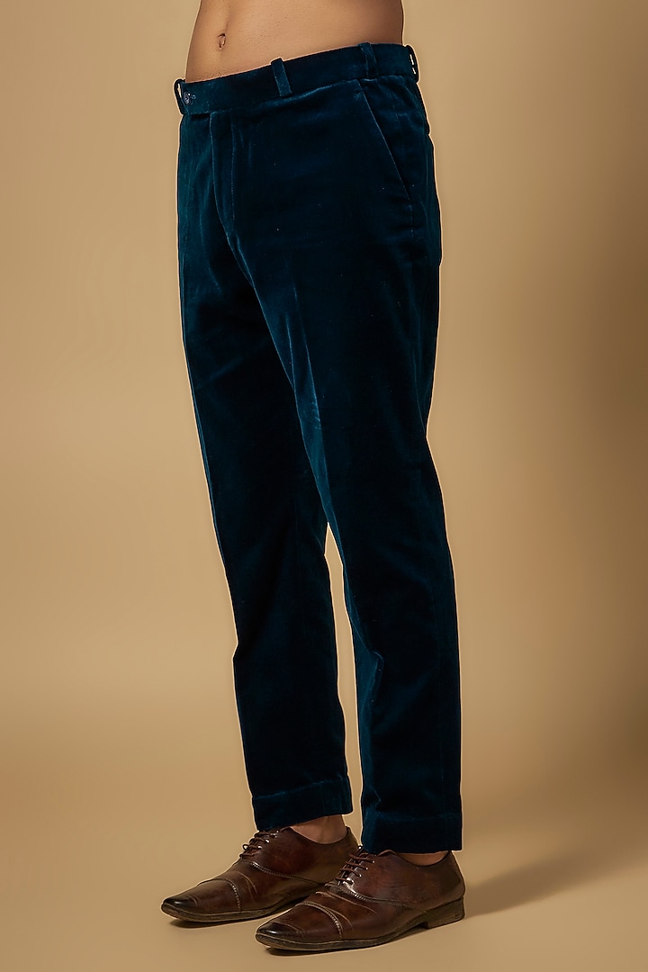 Teal Blue Velvet Tuxedo Set by Rohit Doshi at Pernia's Pop Up Shop