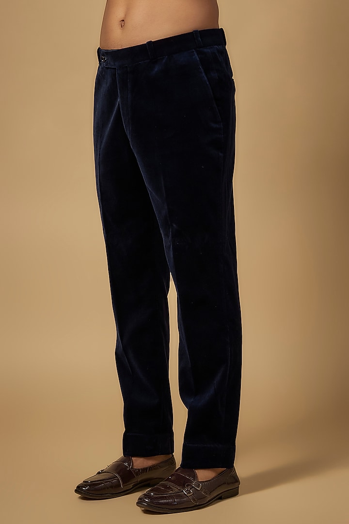 Navy Blue Velvet Wedding Bandhgala Set by Rohit Doshi at Pernia's Pop Up Shop