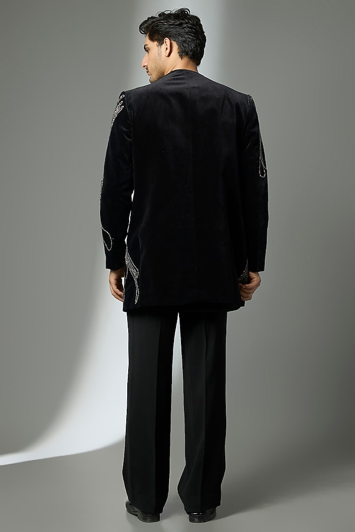 Black Suede Wedding Indowestern Set by Rohit Doshi at Pernia's Pop Up Shop