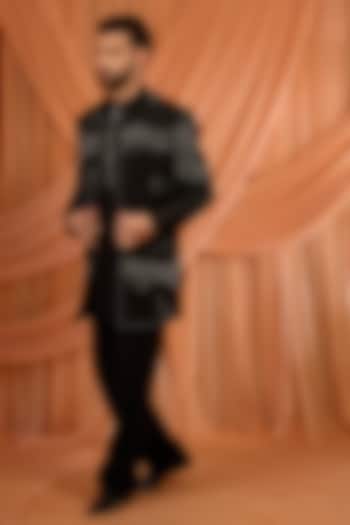 Black Velvet Wedding Indowestern Set by Rohit Doshi at Pernia's Pop Up Shop