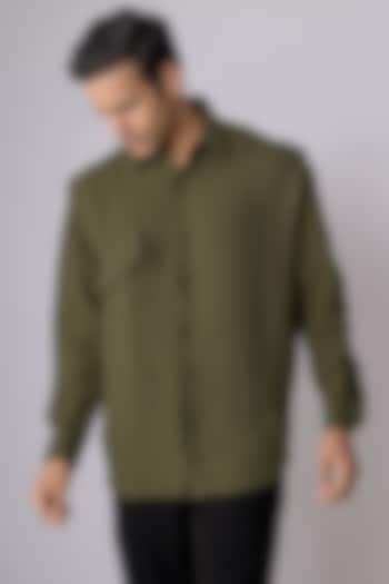 Brown Linen Satin Party Wear Shirt by Rohit Doshi at Pernia's Pop Up Shop