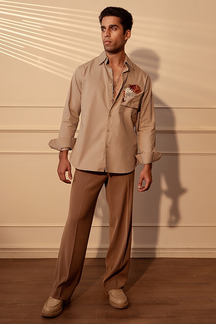 Light Grey Twill Party Wear Shirt by Rohit Doshi at Pernia's Pop Up Shop