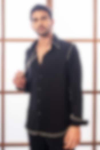 Black Lachka & Armani Fabric Party Wear Shirt by Rohit Doshi at Pernia's Pop Up Shop