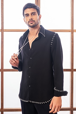 Black Lachka & Armani Fabric Shirt by Rohit Doshi