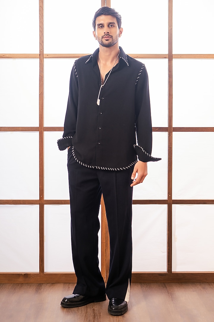 Black Lachka & Armani Fabric Party Wear Shirt by Rohit Doshi at Pernia's Pop Up Shop