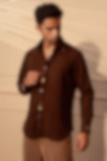 Brown Lachka & Armani Fabric Party Wear Shirt by Rohit Doshi at Pernia's Pop Up Shop