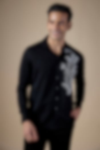 Black Lachka & Armani Fabric Party Wear Shirt by Rohit Doshi at Pernia's Pop Up Shop