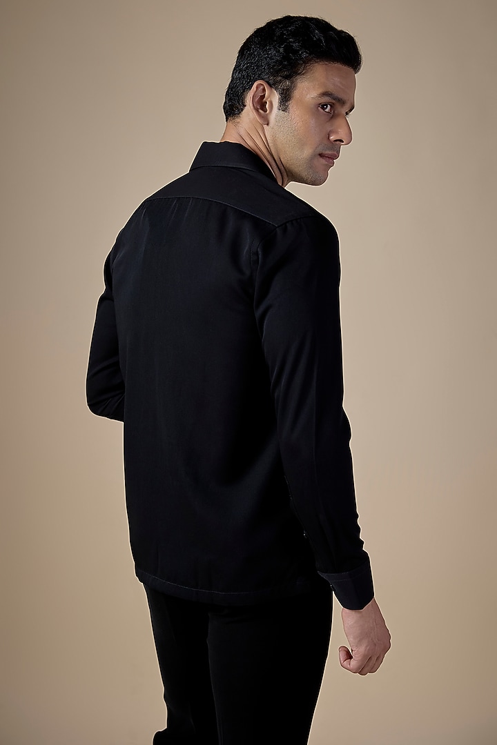 Black Lachka & Armani Fabric Party Wear Shirt by Rohit Doshi at Pernia's Pop Up Shop