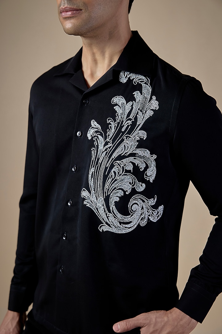 Black Lachka & Armani Fabric Party Wear Shirt by Rohit Doshi at Pernia's Pop Up Shop