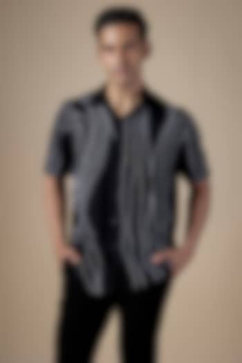 Black Lachka & Armani Fabric Party Wear Shirt by Rohit Doshi at Pernia's Pop Up Shop