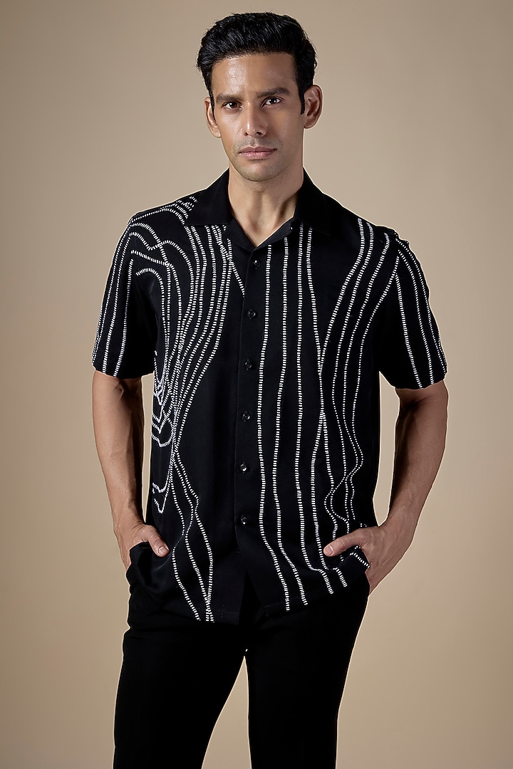 Black Lachka & Armani Fabric Party Wear Shirt by Rohit Doshi at Pernia's Pop Up Shop