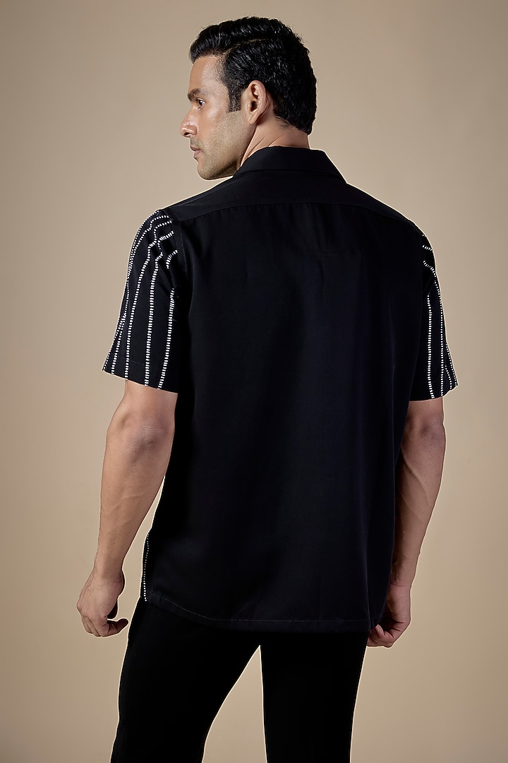 Black Lachka & Armani Fabric Party Wear Shirt by Rohit Doshi at Pernia's Pop Up Shop